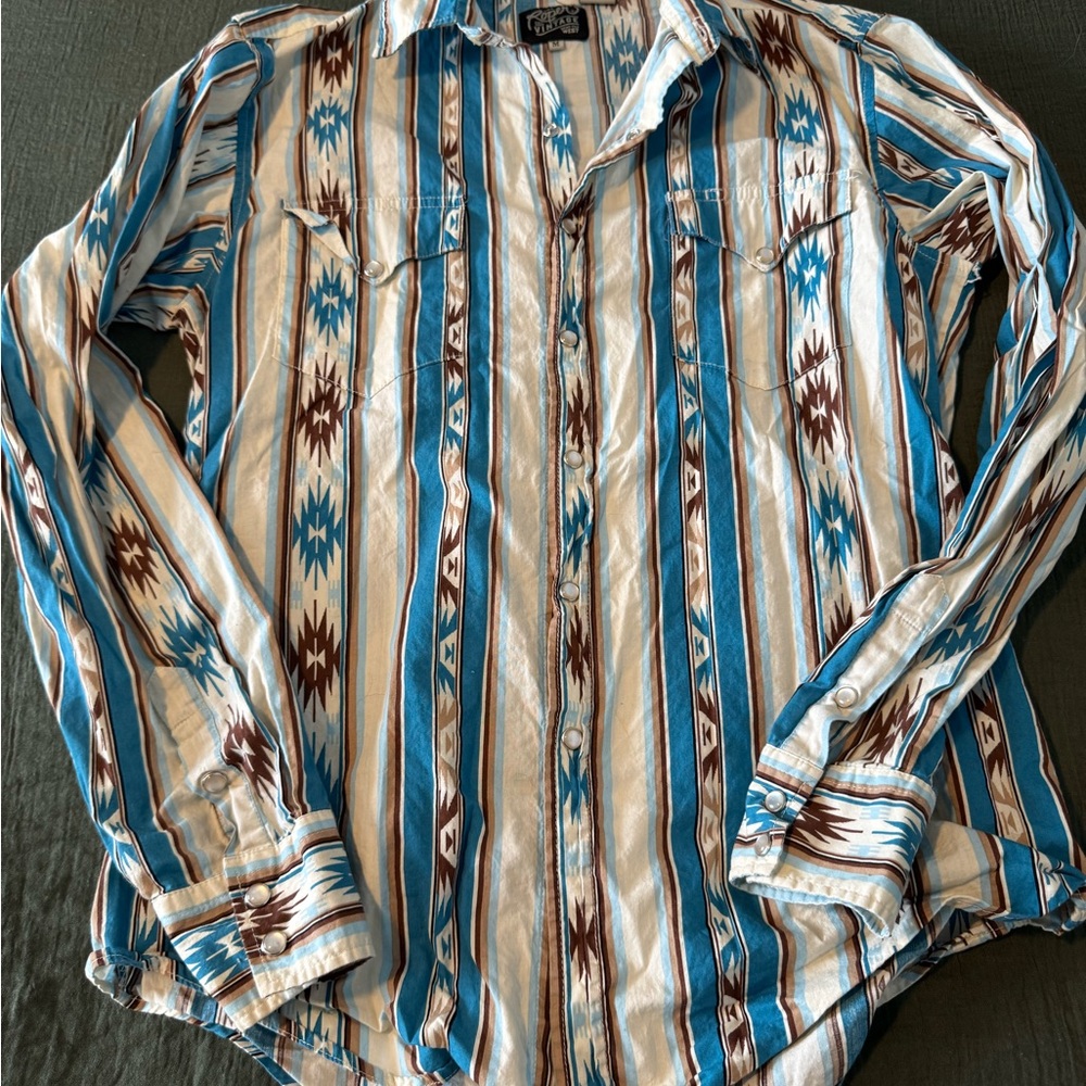 Roper Men's Casual Western Shirt - Blue, Brown, and White